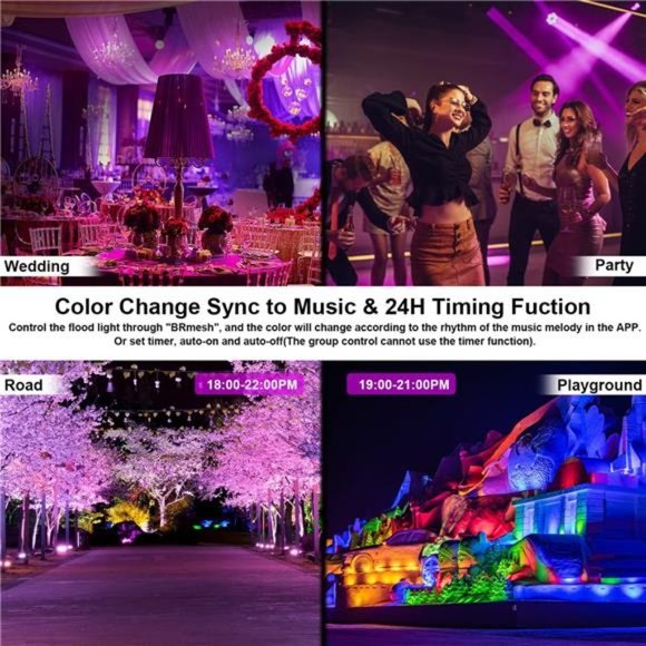 LED Flood Light Outdoor 800W Equivalent 8000LM, Smart RGB Color Changing  4 Pack - Picture 5 of 6